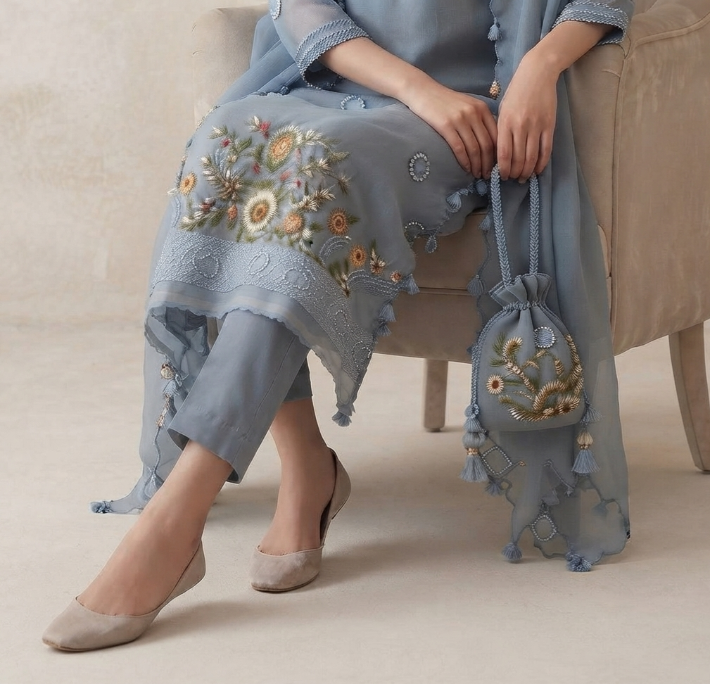 EARTHY ELEGANCE IN POWDER BLUE